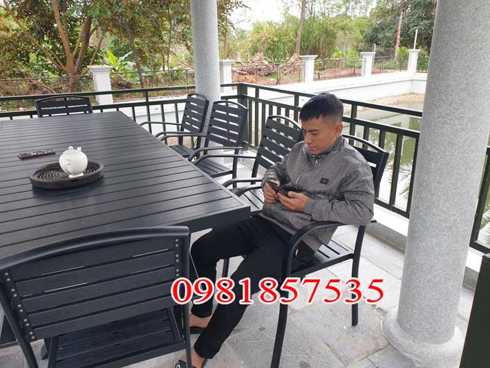 bàn ghế ngoài trời composite 10 ghế