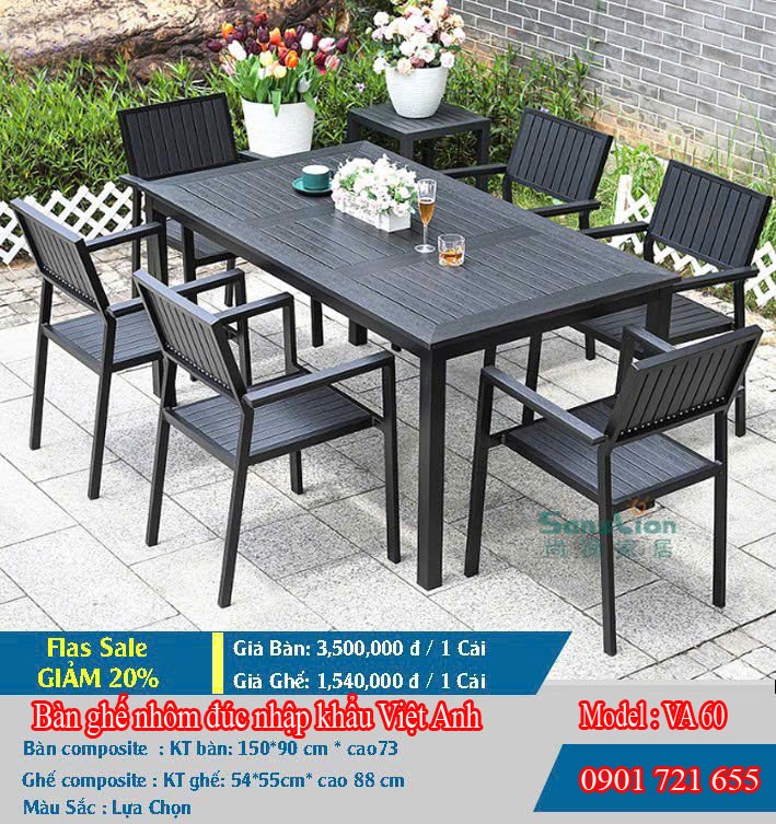 Bàn ghế gỗ nhựa sân vườn