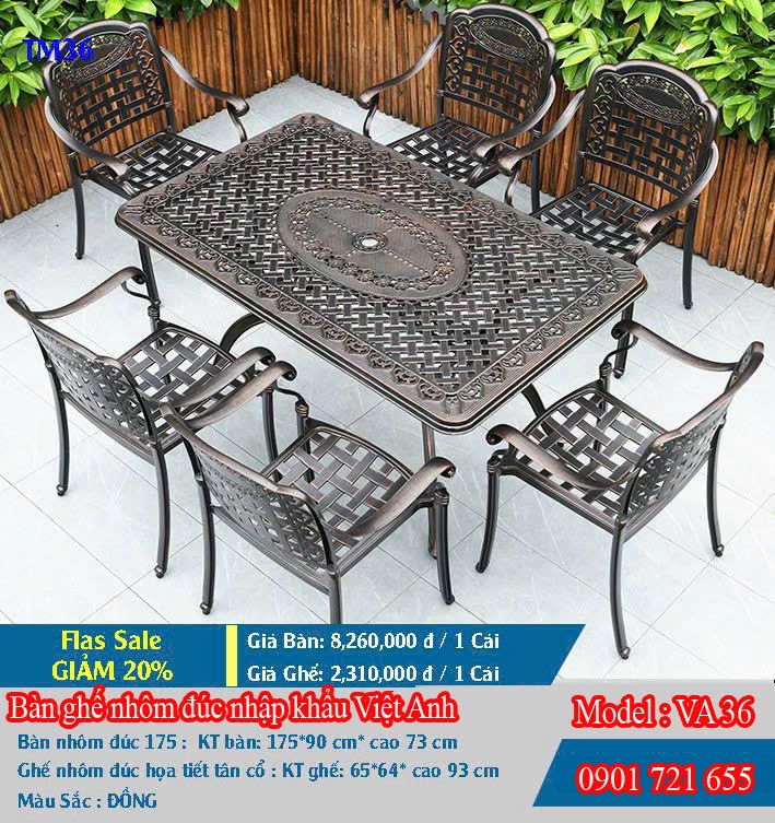 Bàn ghế nhôm đúc sân vườn