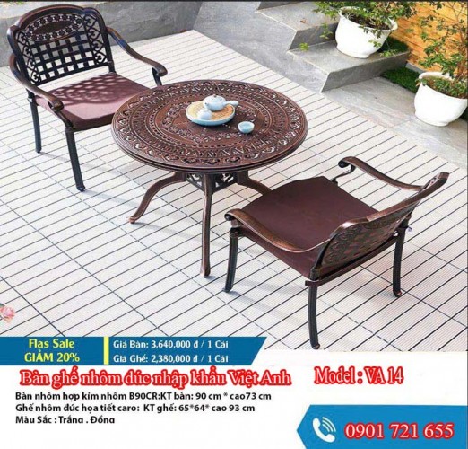 BÀN GHẾ NHÔM ĐÚC SÂN VƯỜN NGOÀI TRỜI VA 14